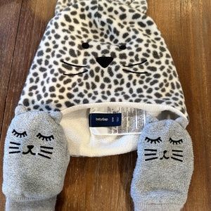 Baby Toddler Fleece kitty hat with mittens gray grey soft hat and mittens set